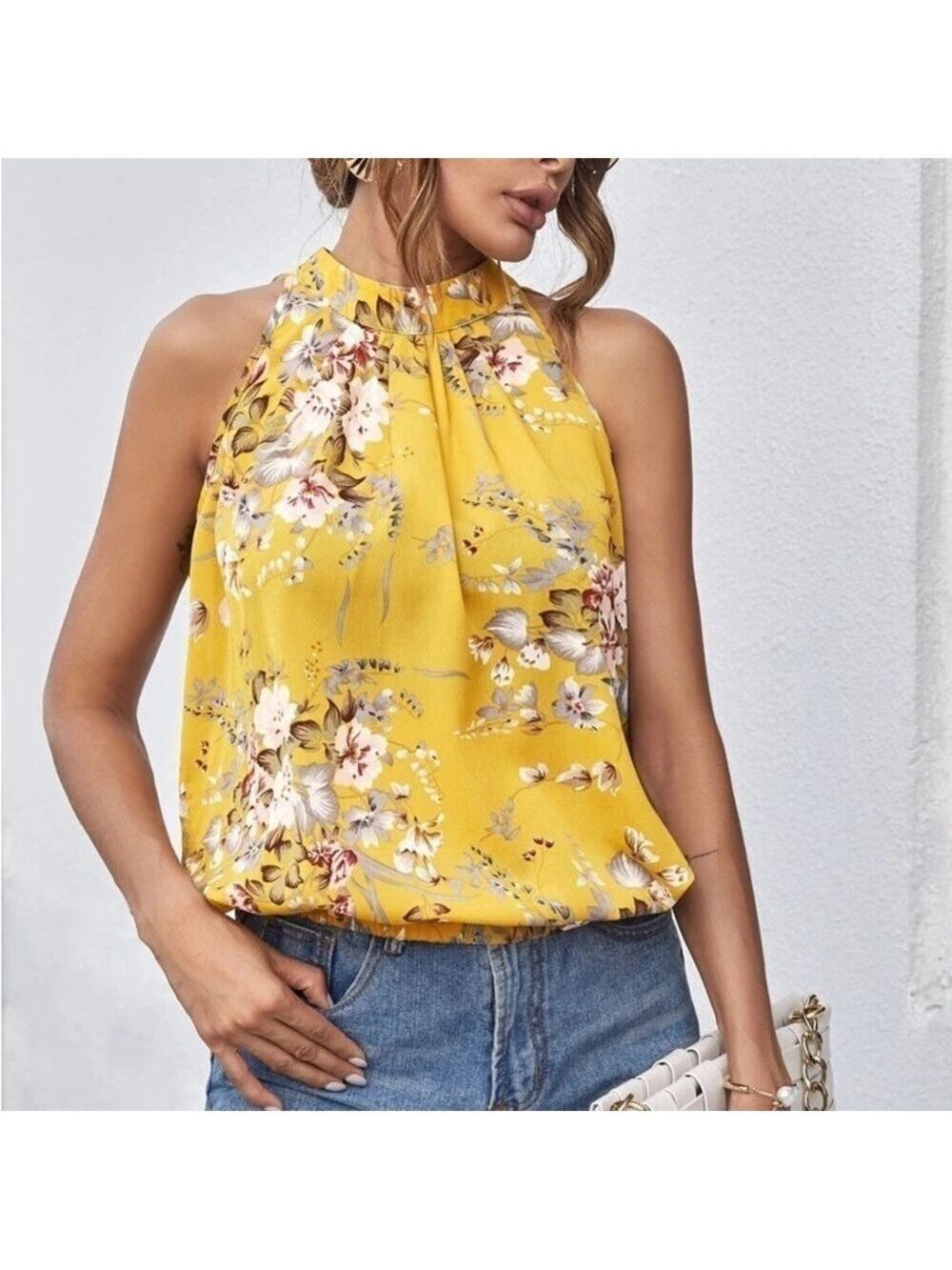 Women’s Shein Mock Neck Floral Blouse